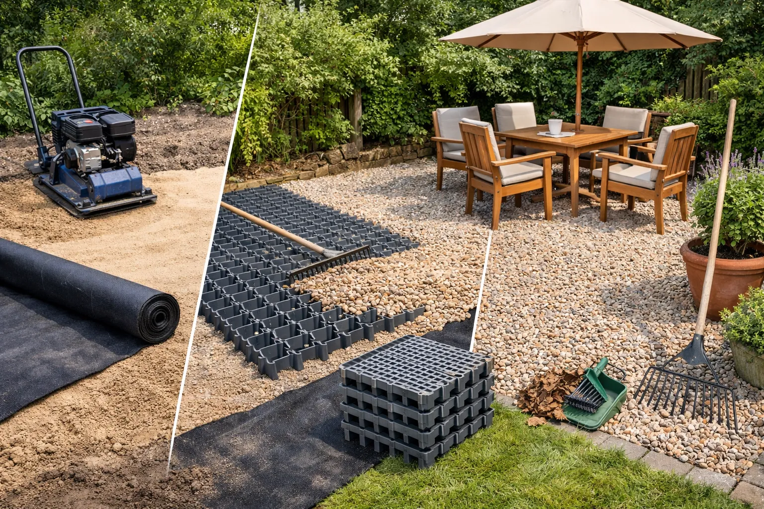 Aanleg en onderhoud van een grindterras in de tuin